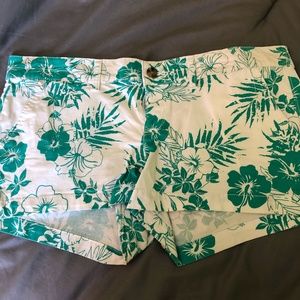 White and Teal Floral Shorts